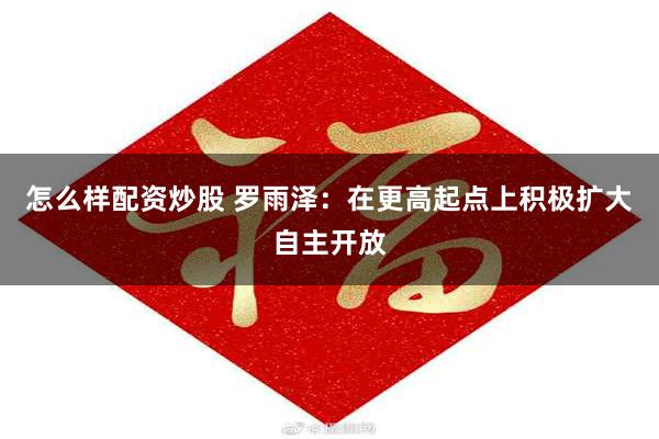 怎么样配资炒股 罗雨泽：在更高起点上积极扩大自主开放